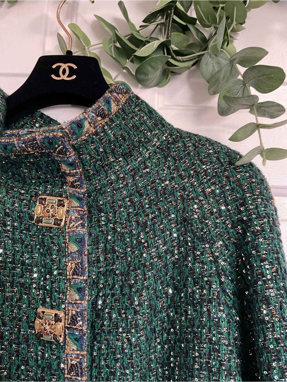 CHANEL VINTAGE PARIS BYZANCE GREEN GOLD JACKET GRIPOIX BUTTONS. FR 48 - Picture 11 of 16